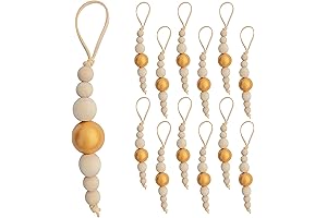 Boho Ornaments for Tree: Golden Wooden Beads Christmas Tree Decoration