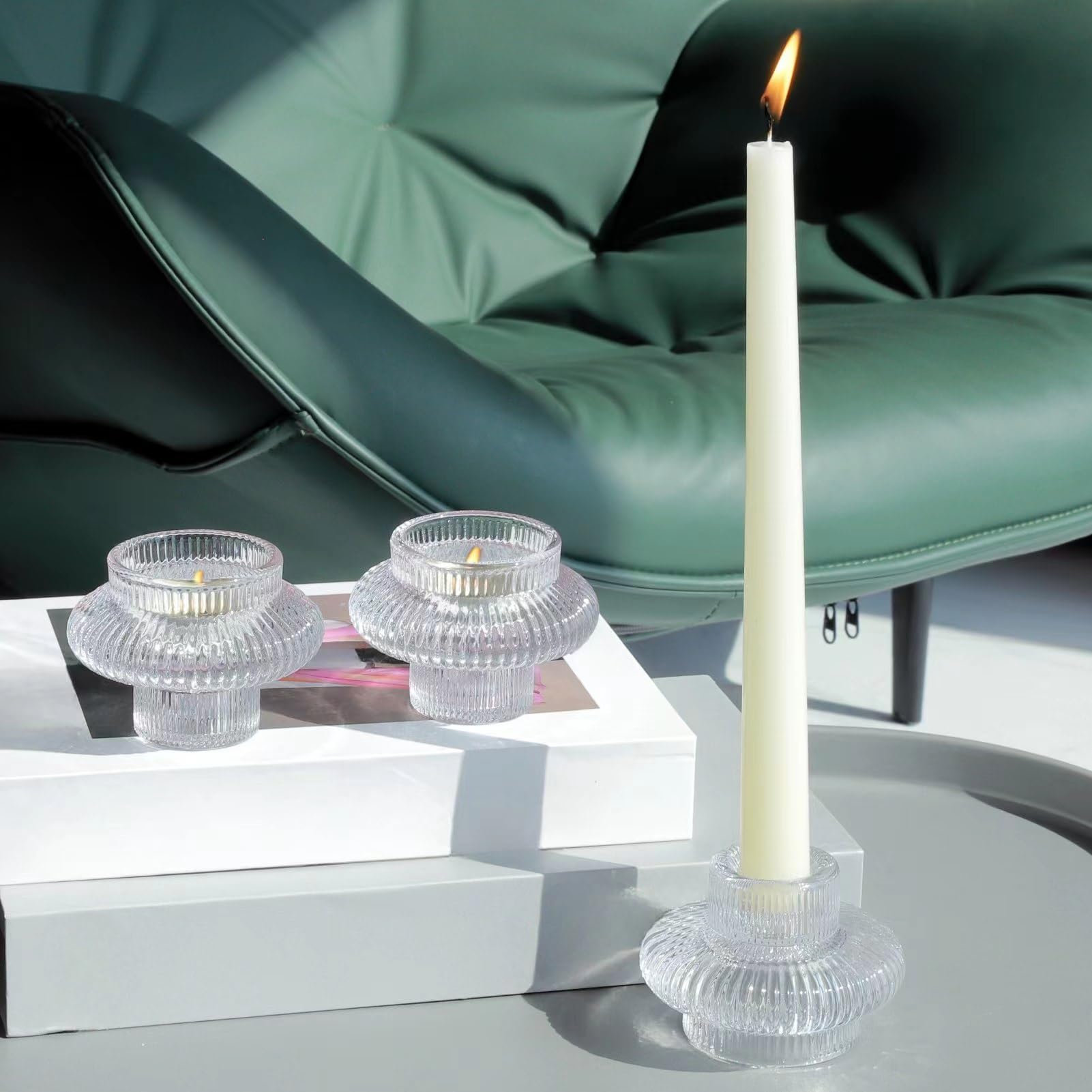 6 portavelas transparentes para centro de mesa de boda