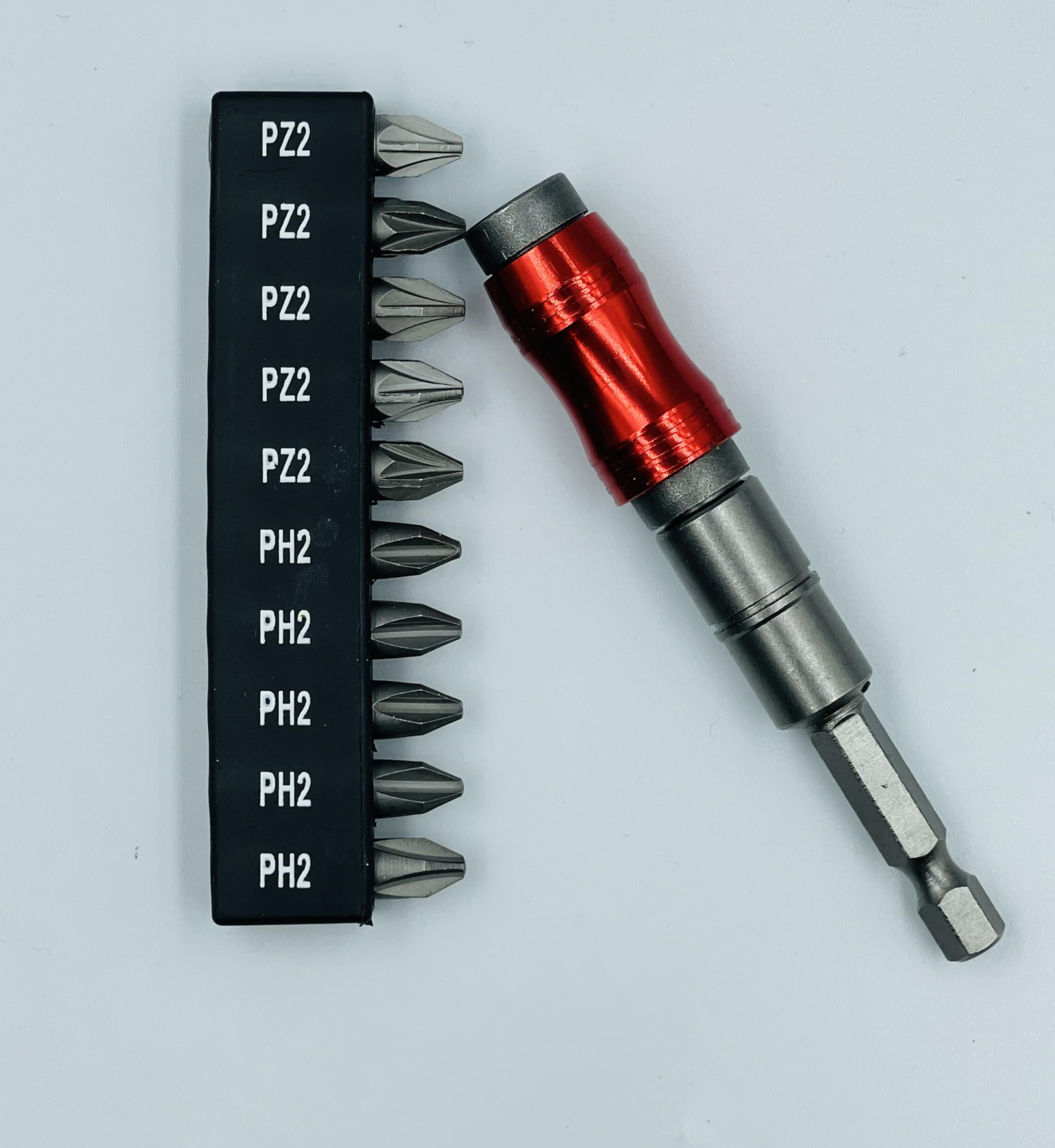 UKDD Angled Bit Holder with 10 bits and 1/4 Magnetic hex Shaft 20* Adjustable Head 1/4" Hex - Image 2