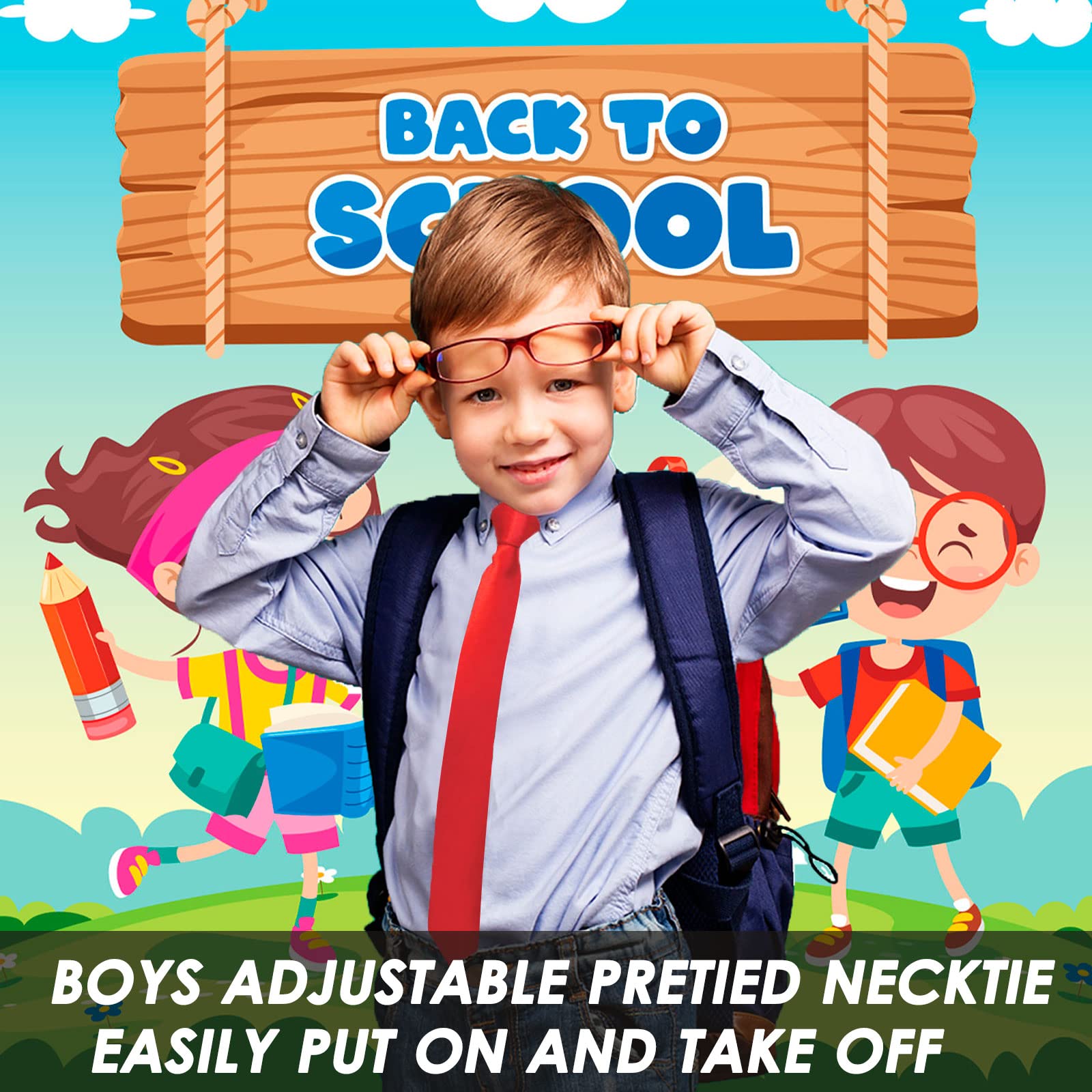 Mantieqingway Pre-tied Ties for Kids Boys 1/2 Pack 14 inch Adjustable Zipper Neck Tie for Wedding Graduation School Uniforms (1 Pack Red)