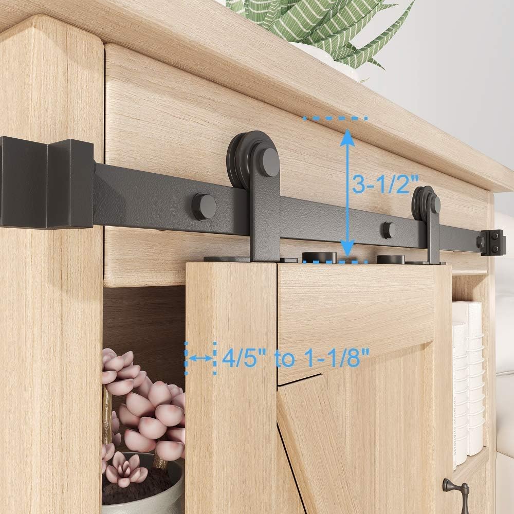 🔥 ZEKOO 2.5-8FT Super Mini Sliding Barn Door Hardware Kit Top Mounting Black Roller Rails for Closet TV Stand Furniture Storage Cabinet System (6FT, Single Door Kit)