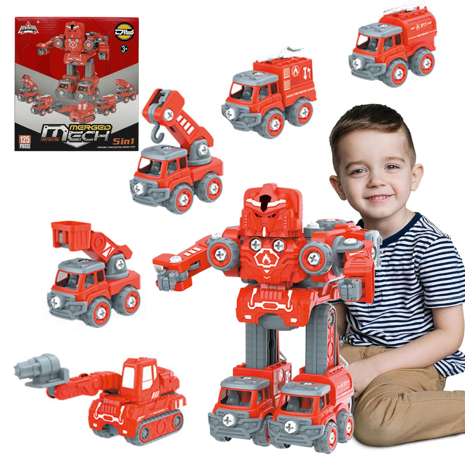 Brastoy Carrinho Robô 5 Em 1 Veículos de Construção Brinquedos de
