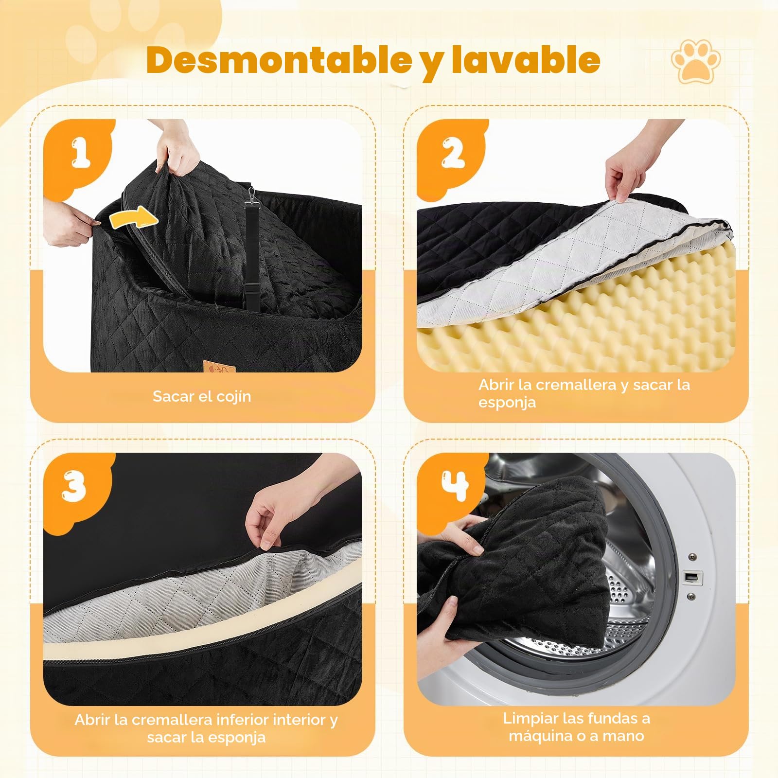 Asiento de Coche para Perros Medianos/Grandes, con Asiento Extraíble, Cuerda de Seguridad & Base Antideslizante y Funda Extraíble, Asiento de Coche para Perros (Redondos 78x52x36CM)
