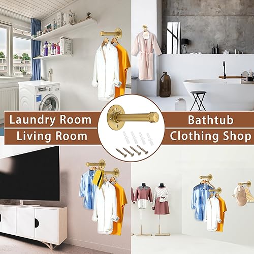 Miniatura 5 de Sumnacon 2 barras de ropa industrial de 5.9 pulgadas  Percha de metal rústico resistente con tornillos, soporte para ropa montado en la pared para