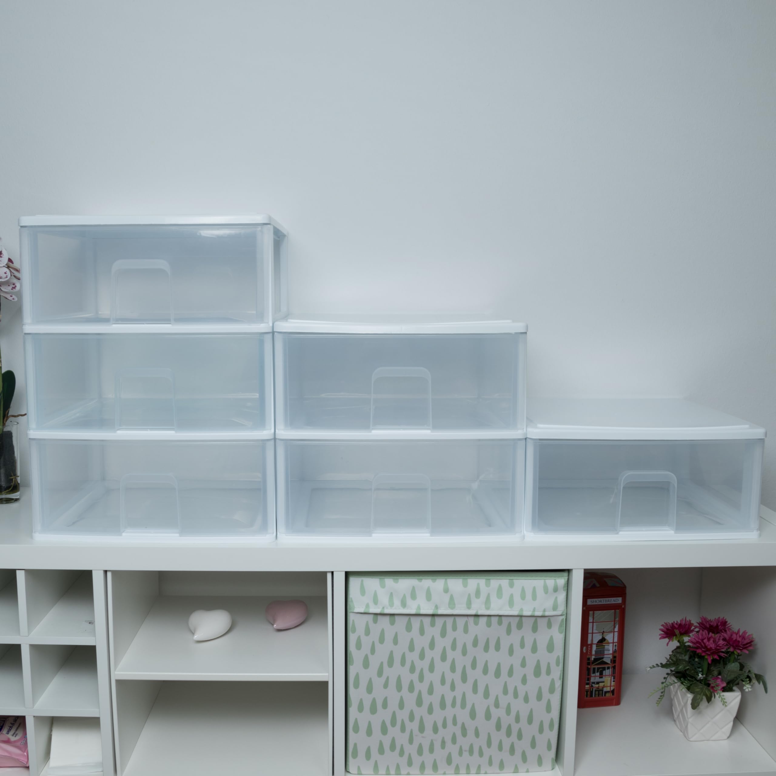 Schubladenbox 2 großen Schubladen 38x37x32cm weiss-transparent Kunststoff
