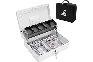 White Locking Cash Box with Carry Bag for Safe Money Storage