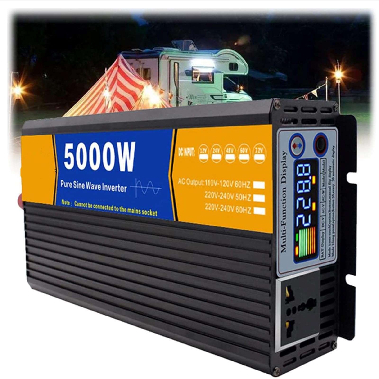 HUIZHITENGDA 5000W Watt Pure Sine Wave Power Inverter,DC 12V 24V 48V 60V 72V to AC 110V 220V with AC Outlets Pure Sine Wave Car Converter for Truck, Home, Vehicles, Boat