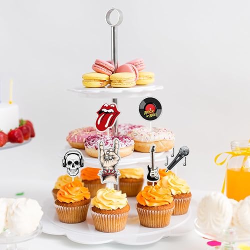 Miniatura 6 de Decoración para cupcakes de postre Rock and Roll, 18 piezas de decoración de pastel de cumpleaños con temática musical retro de los años 80