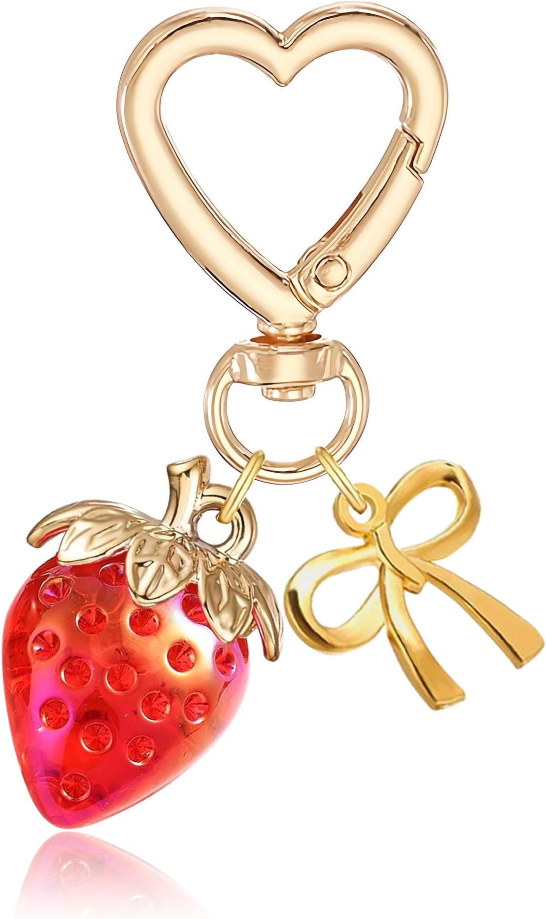 LAEKOU Cute Strawberry Keychain for Women, Bow Girls Bag Charms Key Chain Acc...