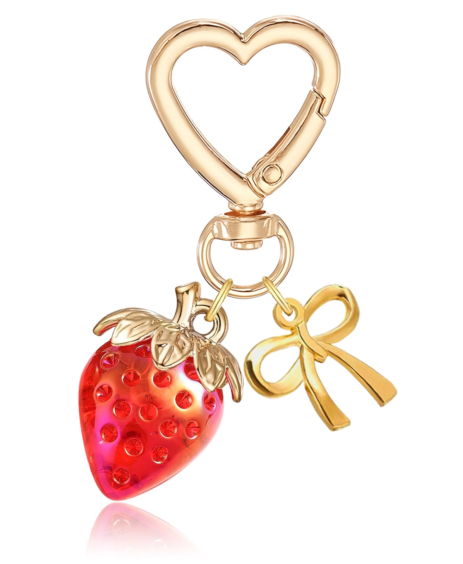 Cute Strawberry Keychain for Women, Bow Girls Bag Charm Key Chain Accessories, Heart Keychains Decor for Purse
