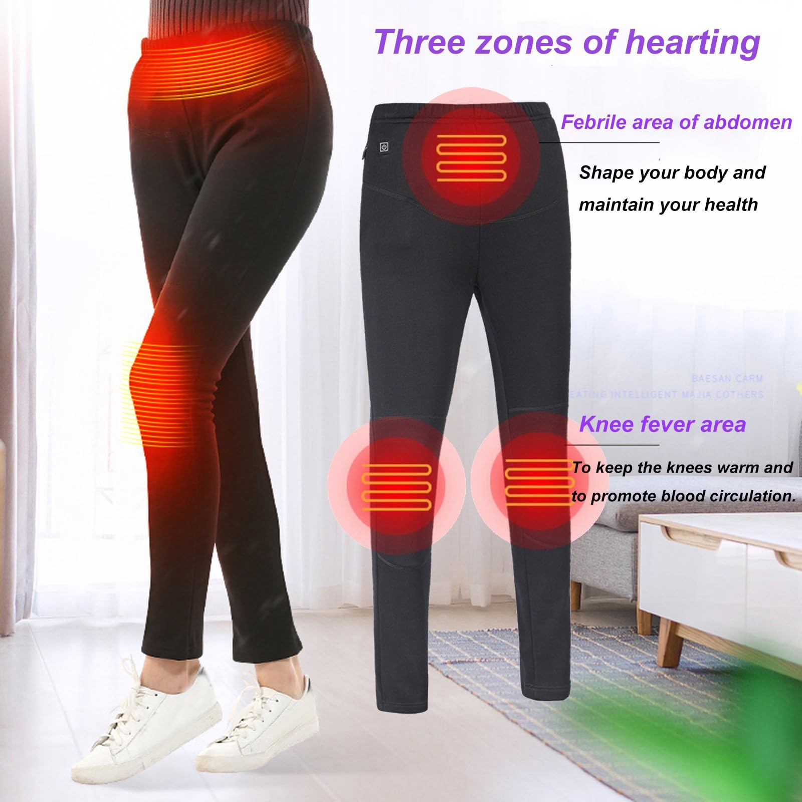 Generisch Sous-vêtements thermiques pour femme - Pantalon long ultra doux avec poche - Legging chaud pour l'hiver - Coupe ajustée avec fonction chauffante USB