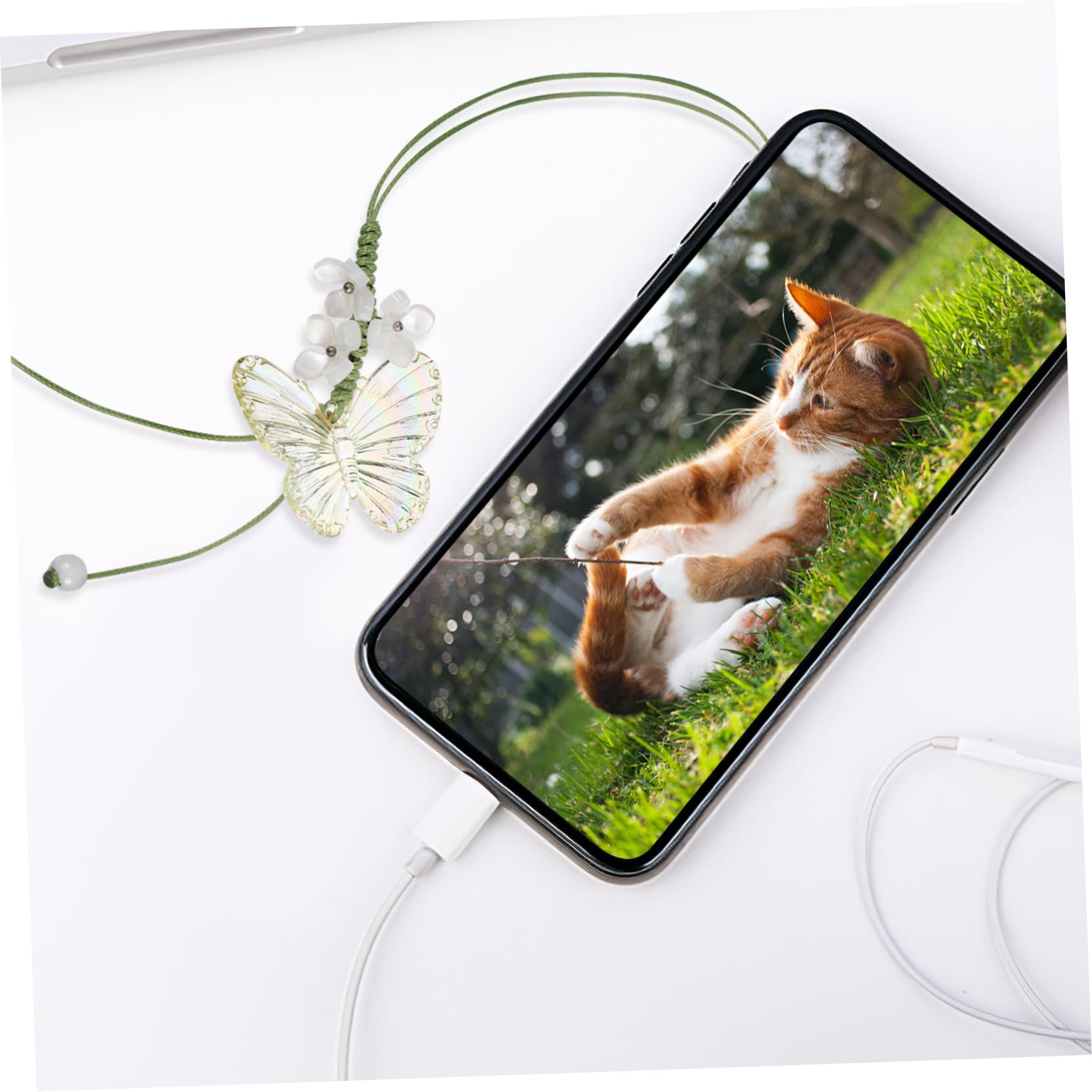 Tofficu Teléfono Con Colgante Flores Blancas Flores Amarillas Accesorio Para Llaves Y Único Y Elegante Mano