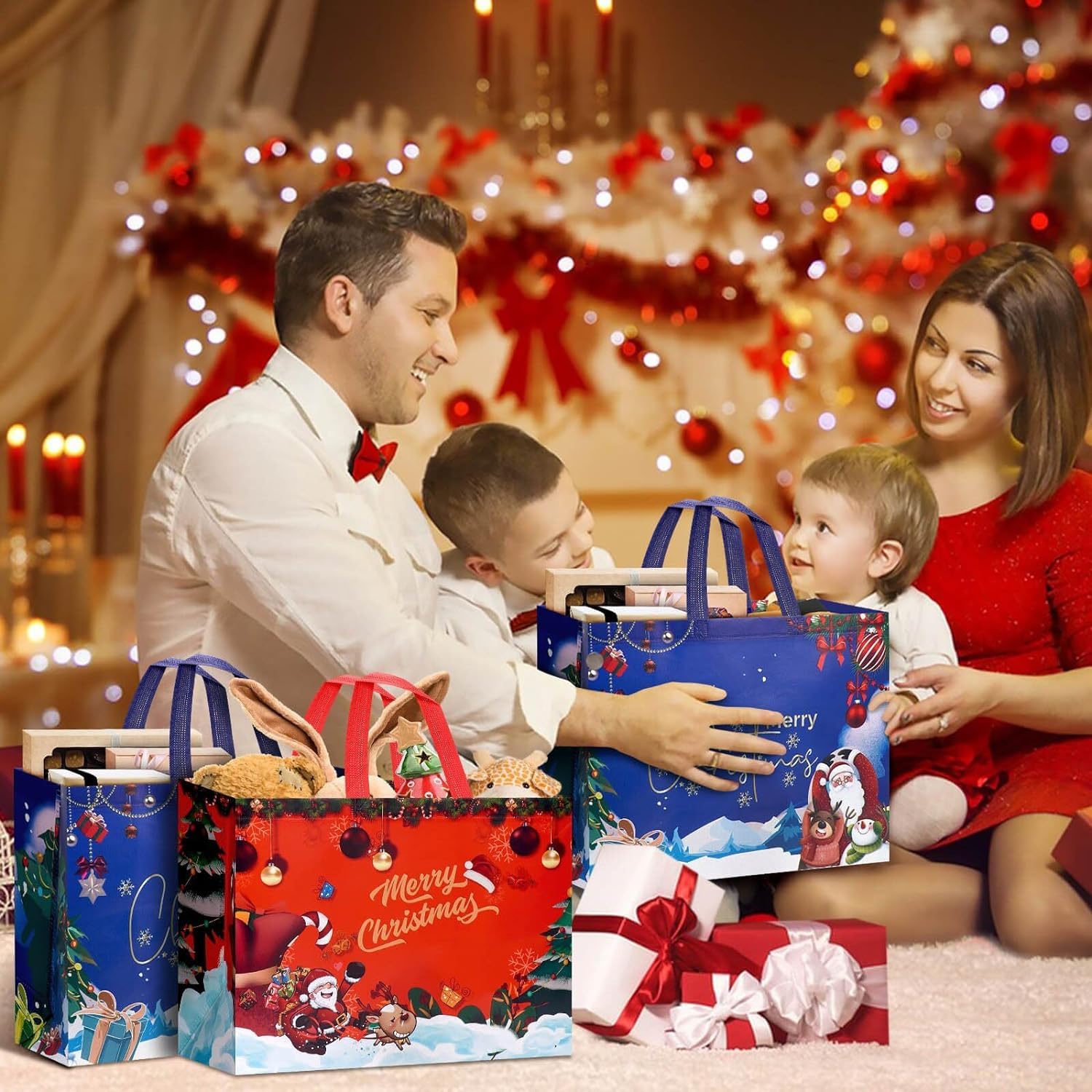 CHEERYMAGIC Extra Large Christmas Gift Bags - 4 Pack, Reusable, Waterproof Non-Woven Fabric, 43x32x18cm