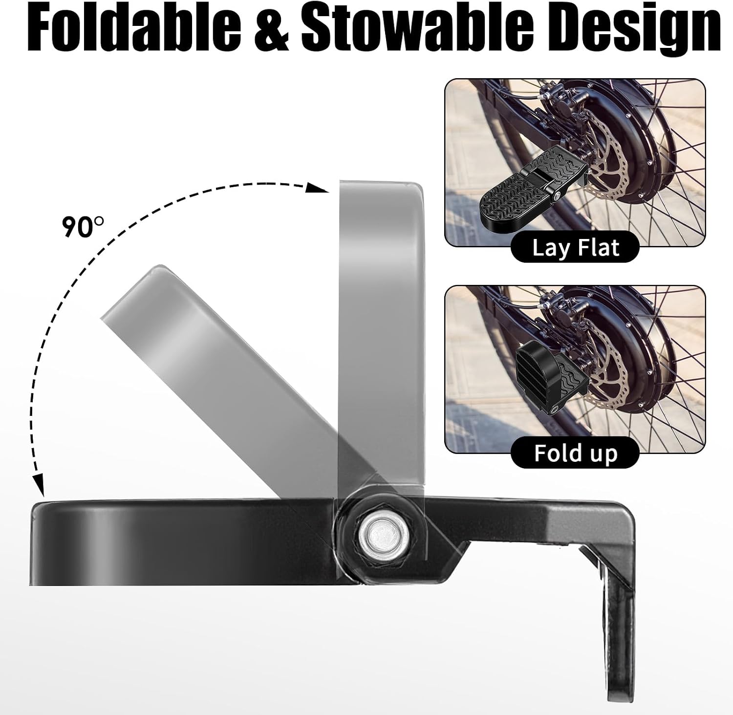 2Pcs Aluminum Alloy Foot Pegs for E-Bike & Mountain Bike, 4.3 x 1.8 Inch Non-Slip Passenger Peg for Road Bike & BMX Accessories, Folding Rear Pedals, Durable, Space-Saving