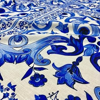 TEXTILORD Blue Luxury Italian Design Linen, Design,Dress-Shirt-Clothing Fabric(Width 150 cm/59 inches/1.64 Yards)