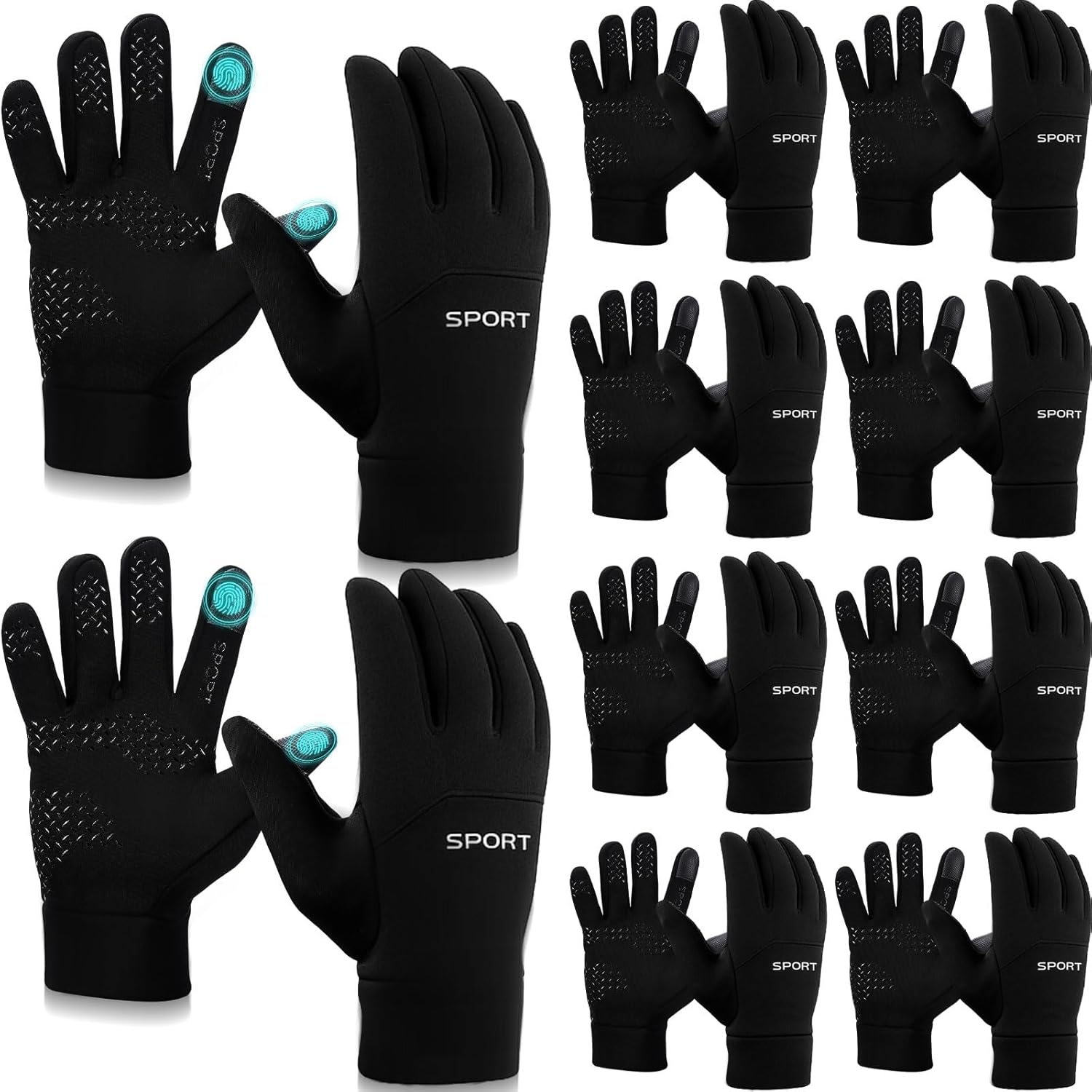 Handepo 10 Pairs Winter Cycling Gloves Bulk Men Women Windproof Thermal Warm Touchscreen Gloves for Cold Weather Outdoor Running Cycling Driving
