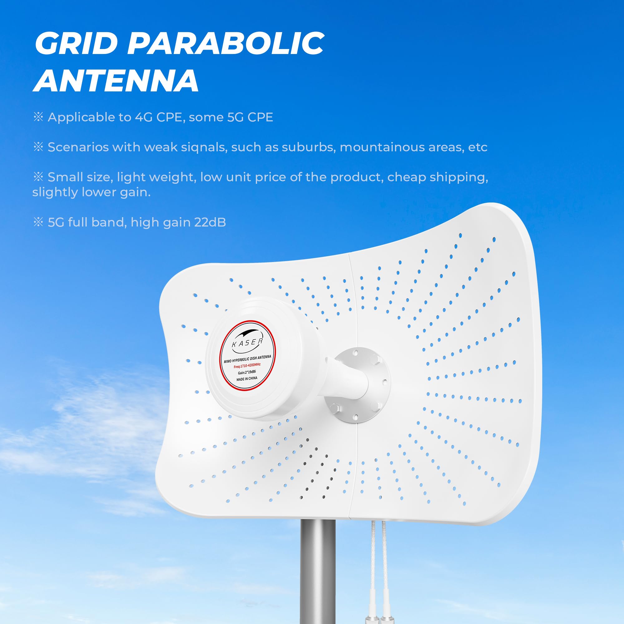 KASER Antenna 5G 4G LTE Mimo 1710-6000 MHz Guadagno fino a 19 dBi compatibile per Router 5G 4G Connettore N-SMA con TS9 - X2 Cavi 10M - 5