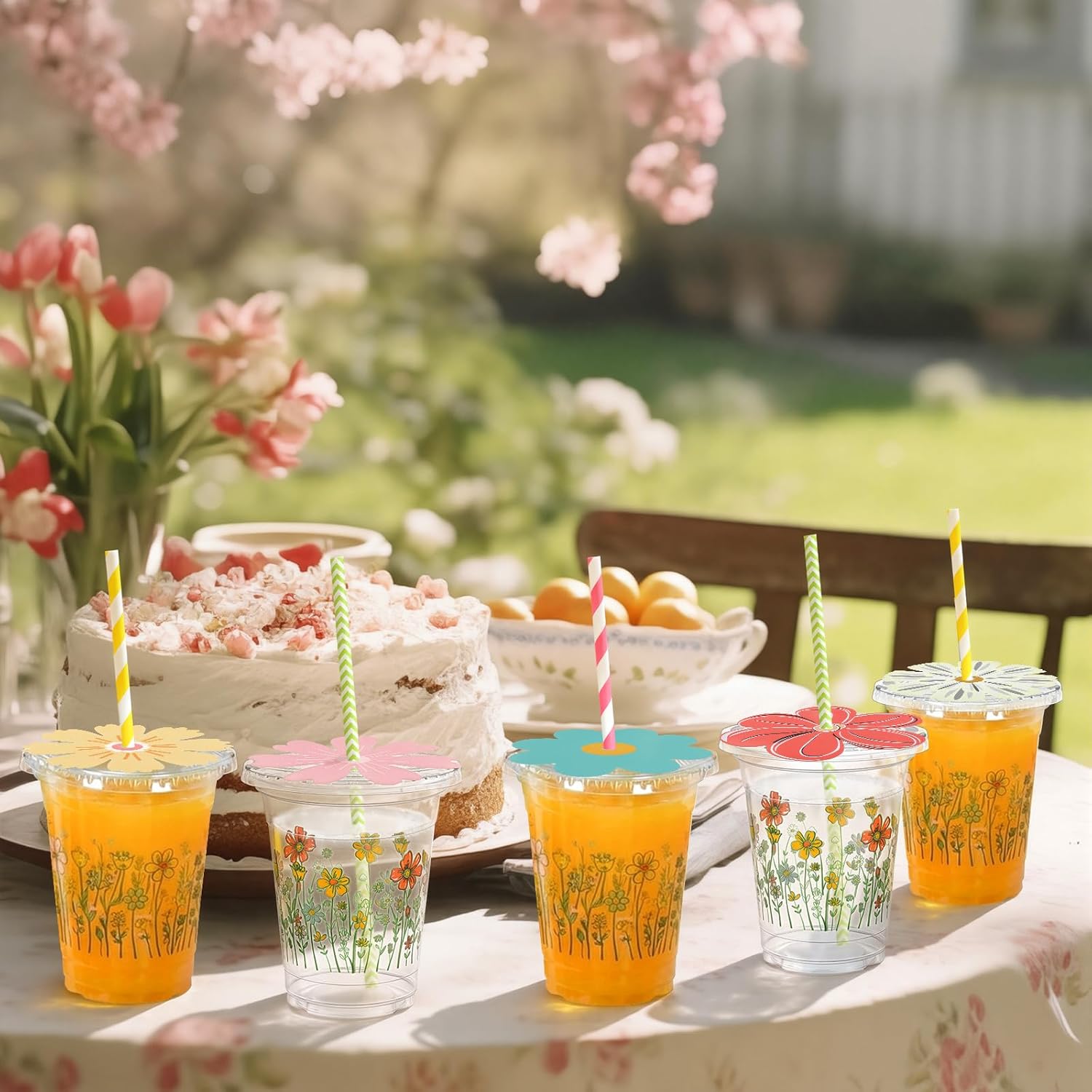 50 Sets 12oz Wildflower Disposable Plastic Cups with Lids and Flower Designed Straws Spring Floral Cold Beverage Drinking Cups for Spring Summer Wedding Birthday Bridal Baby Shower Party - Image 6