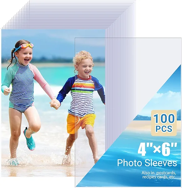 4x6 Photo Sleeves (100 Pack) – Top Loading Sheet Protectors, Archival Safe & Waterproof Plastic Photocard Sleeve, Soft Clear Sleeves for Photos, Postcards, Recipe Cards