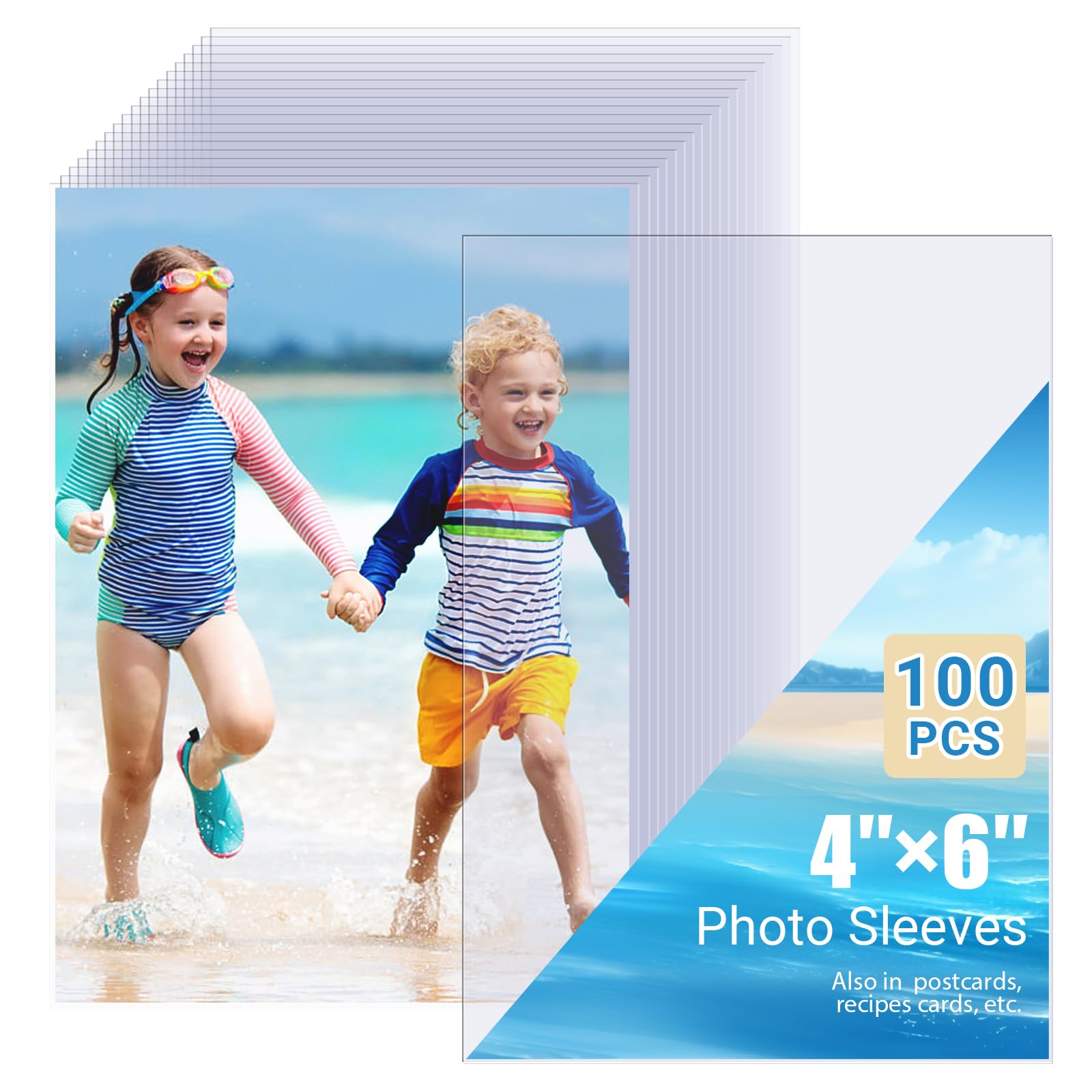 4x6 Photo Sleeves (100 Pack) – Top Loading Sheet Protectors, Archival Safe & Waterproof Plastic Photocard Sleeve, Soft Clear Sleeves for Photos,