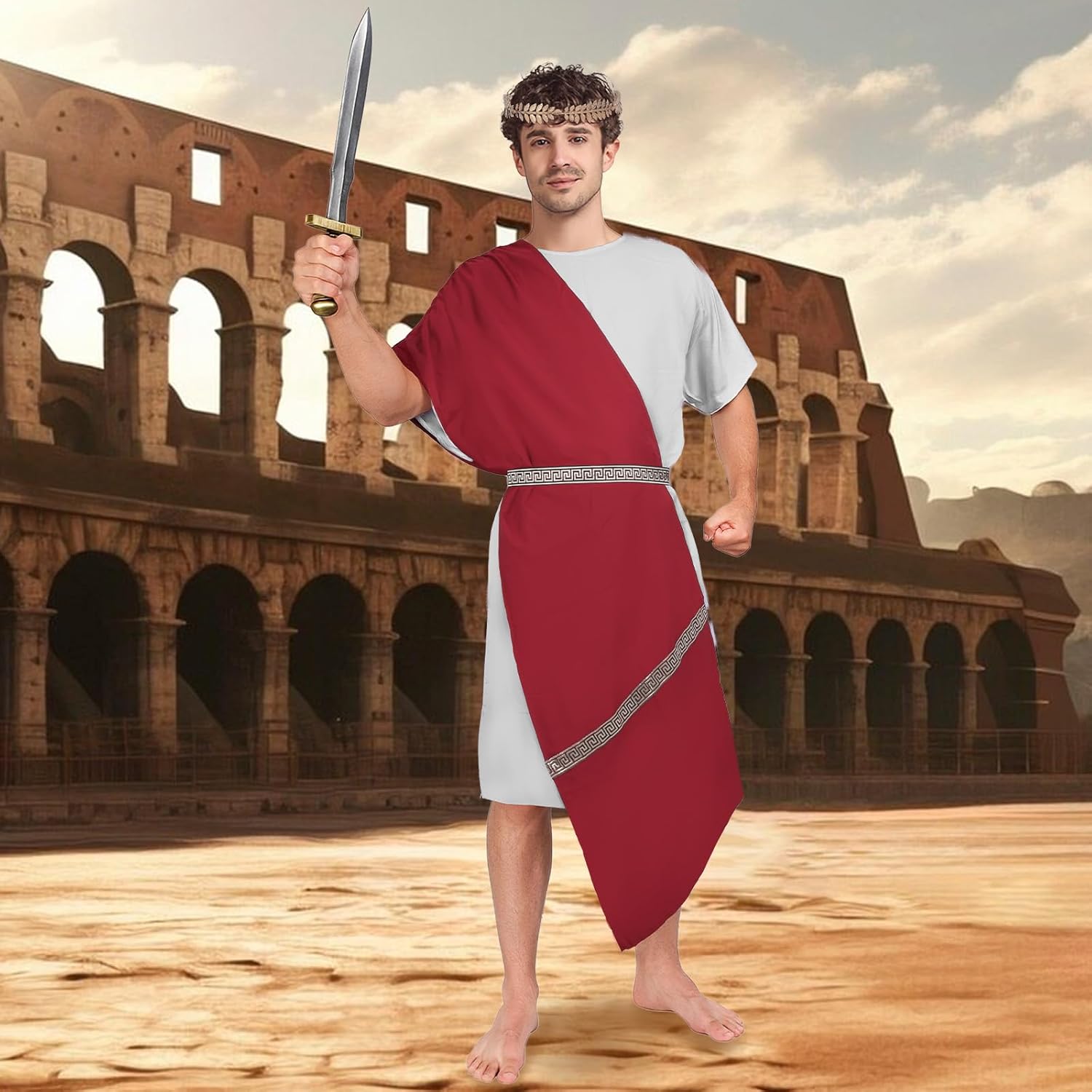 Mens Greek Toga Costume Adult - Greek God Costume with Gold Metal Headband, Zeus Costume Set for Halloween Cosplay - Image 2