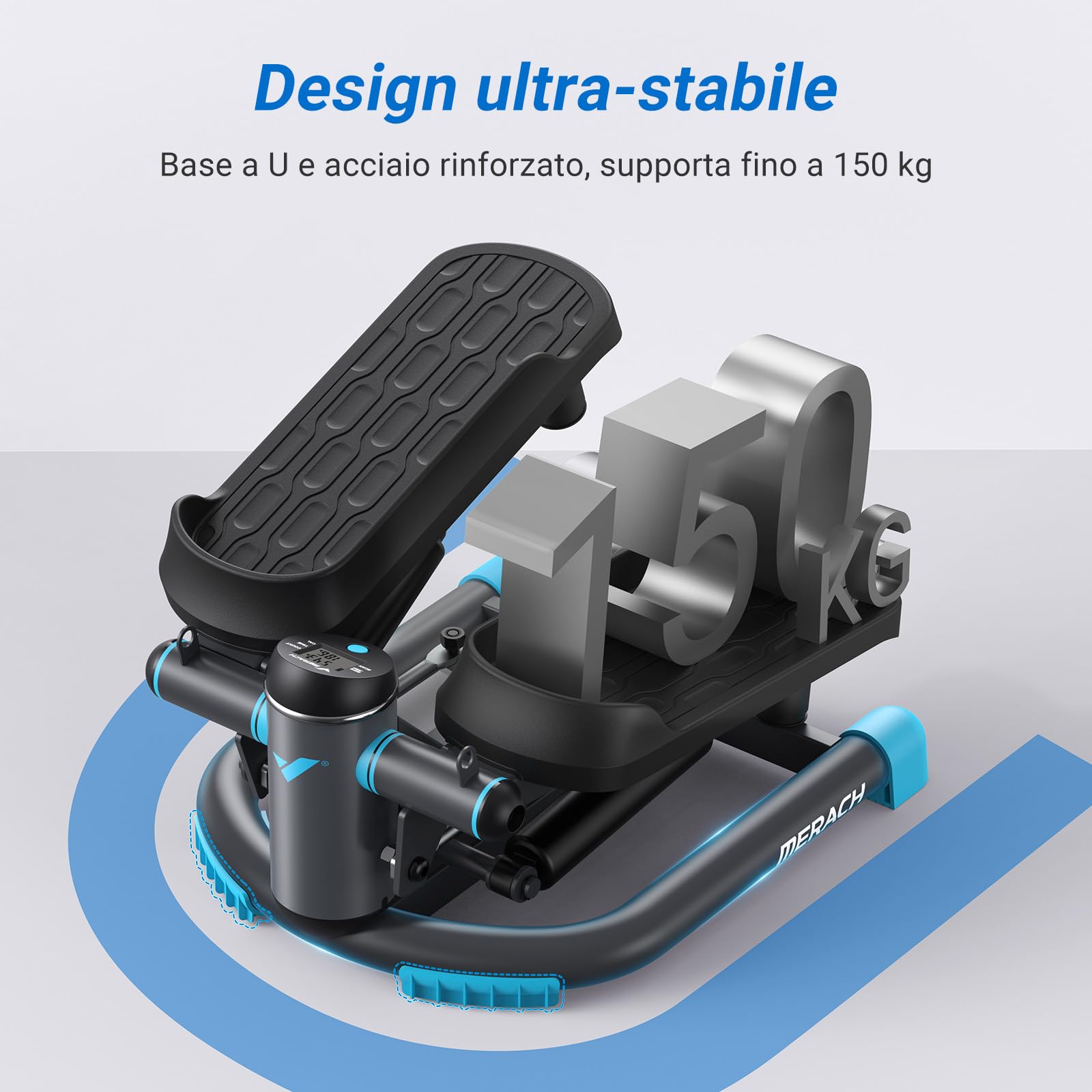 MERACH Mini Stepper Fitness 2 in 1 per la Casa,Altalena Silenziosa Twister da 150 kg con Display LCD e Fasce di Resistenza,per Allenamento di Gambe,Braccia e Glutei