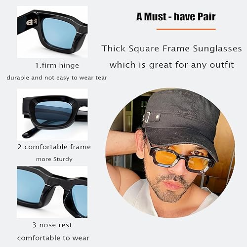 Miniatura 4 de Lentes de sol polarizados rectangulares retro para cara pequeña, para mujeres y hombres, con marco grueso, cuadrados, con protección UV400