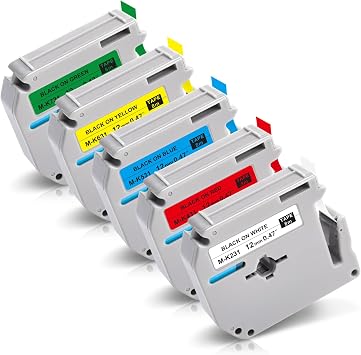 M-K231s Label Tape Color Compatible with Brother Ptouch M Tape 12mm 0.47" M-K231 M431 M531 M631 M731 Label Maker Refills for Brother PT-M95 PT-65 PT-80 PT-70 PT-45 PT-90, Non-Laminated