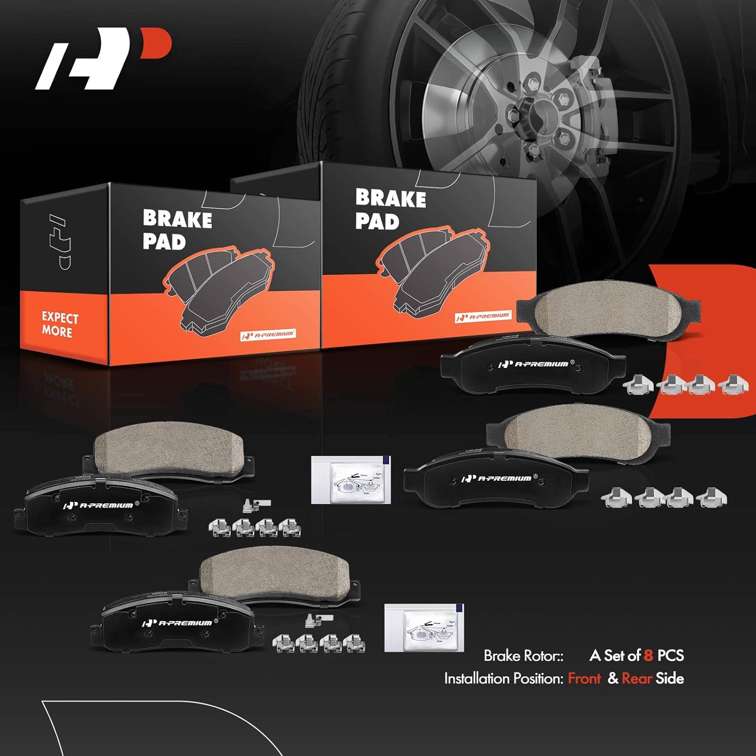 A-Premium Front and Rear Ceramic Brake Pads Set Compatible with Ford Models - For F-250 Super Duty/F-350 Super Duty 2005 2006 2007 2008 2009 2010 2011 2012, with Hardware, 8-Pack