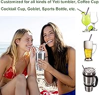 Vista 5 de VEHHE Popotes de metal negro reutilizables de acero inoxidable con cepillo de limpieza para vasos Yeti RTIC SIC Ozark Trail de 20/30 onzas