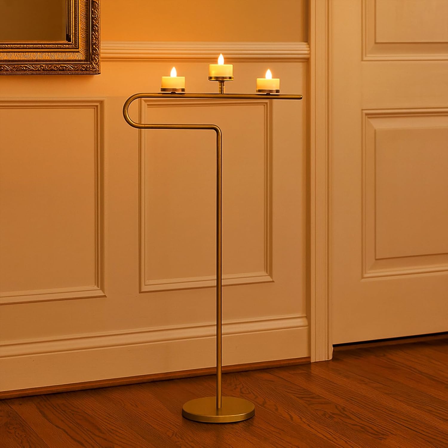 Smtyle Modern Gold Tall Candelabra Floor Candle Stand, Sculptural U-Shaped Candle Holders for Wedding Party Holiday Anniversary Ceremony Home Decor