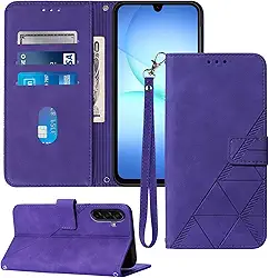 Capa carteira para Samsung A17 5G, compartimentos para cartão, alça de pulso, proteção interna de telefone TPU, capa flip de couro PU com suporte para Galaxy A17 2025 (roxa)