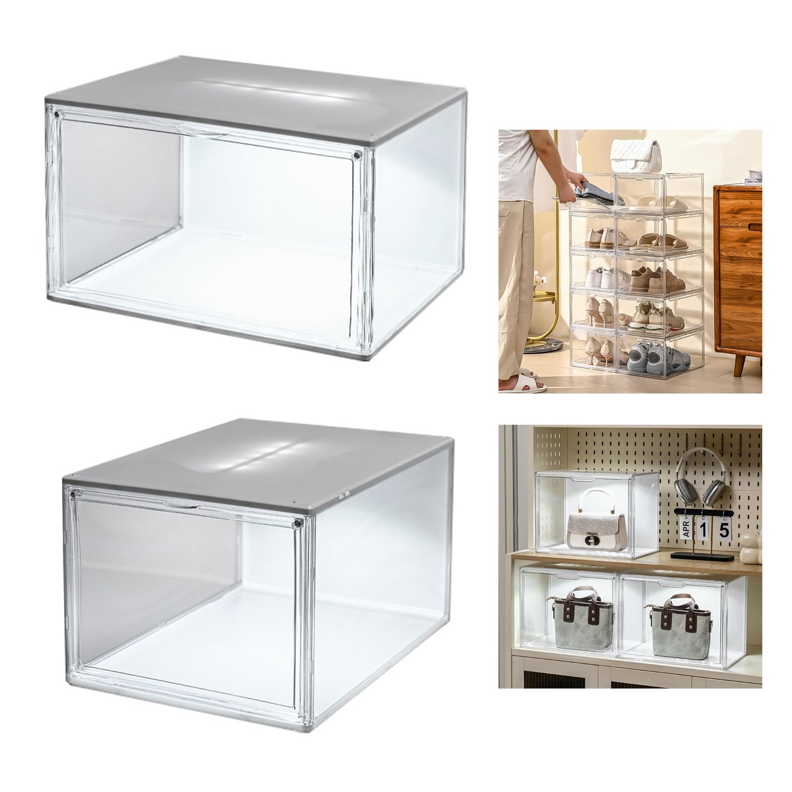 Vetrina per scarpe trasparenti buona qualità con luci a LED per protezioni antipolvere e stoccaggio visibile a casa o in negozio Vetrina per esposizione scarpe trasparente premium con luci a LED