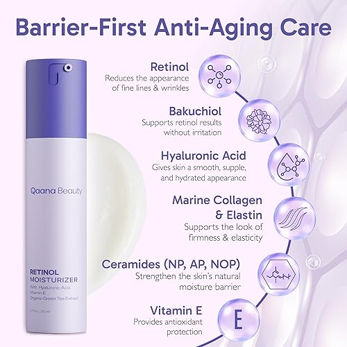 Miniatura 4 de Qaana Lujosa crema hidratante facial con retinol, colágeno y ácido hialurónico, crema antienvejecimiento para mujeres y hombres con colágeno y