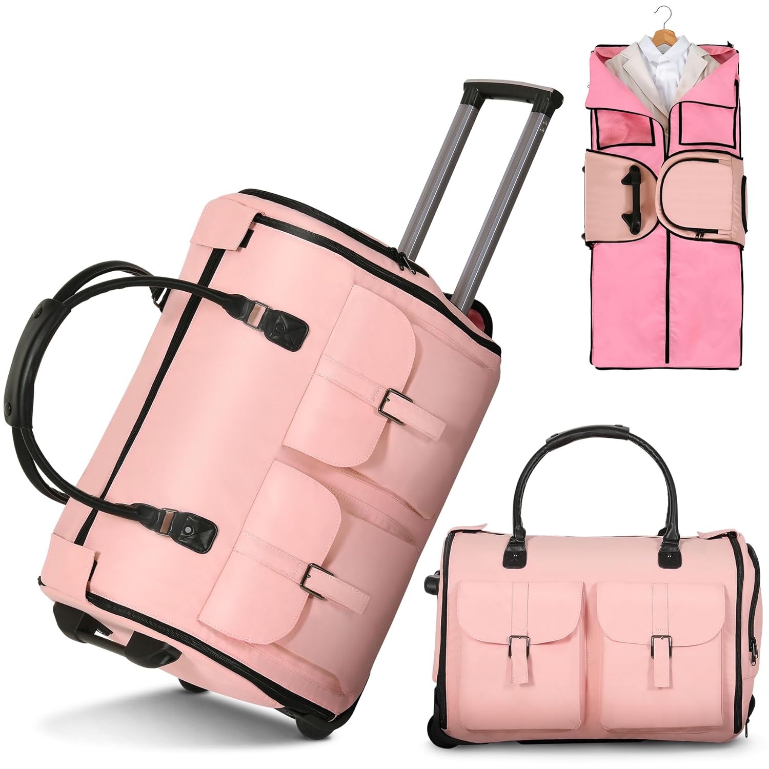 Garment Bags for Travel 2-in-1 Convertible Rolling Duffle Bag with Wheels Modern Carry-on Travel Bag for Suits Foldable