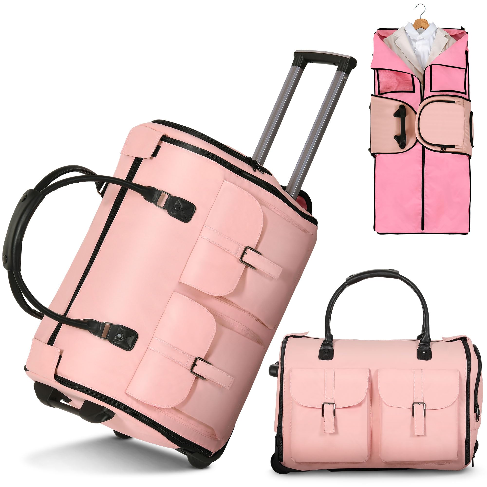 Garment Bags for Travel 2-in-1 Convertible Rolling Duffle Bag with Wheels Modern Carry-on Travel Bag for Suits Foldable
