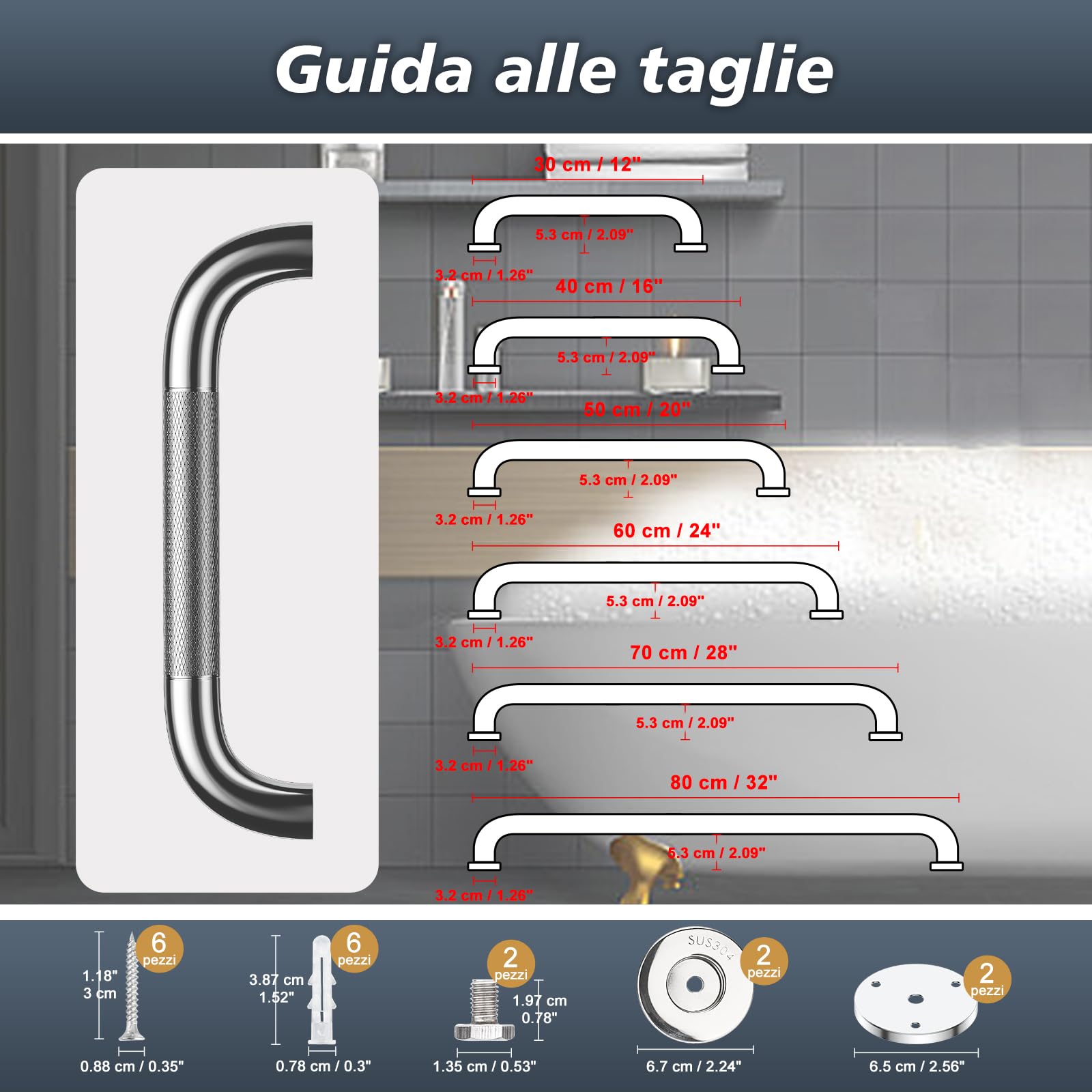 supregear 30cm Maniglioni e Barre per Bagno - Maniglia Doccia Antiscivolo Anziani, Barre Acciaio Inox di Sicurezza per Disabili, Ausili Ideali per Sicurezza e Comfort nel Bagno (Argento)