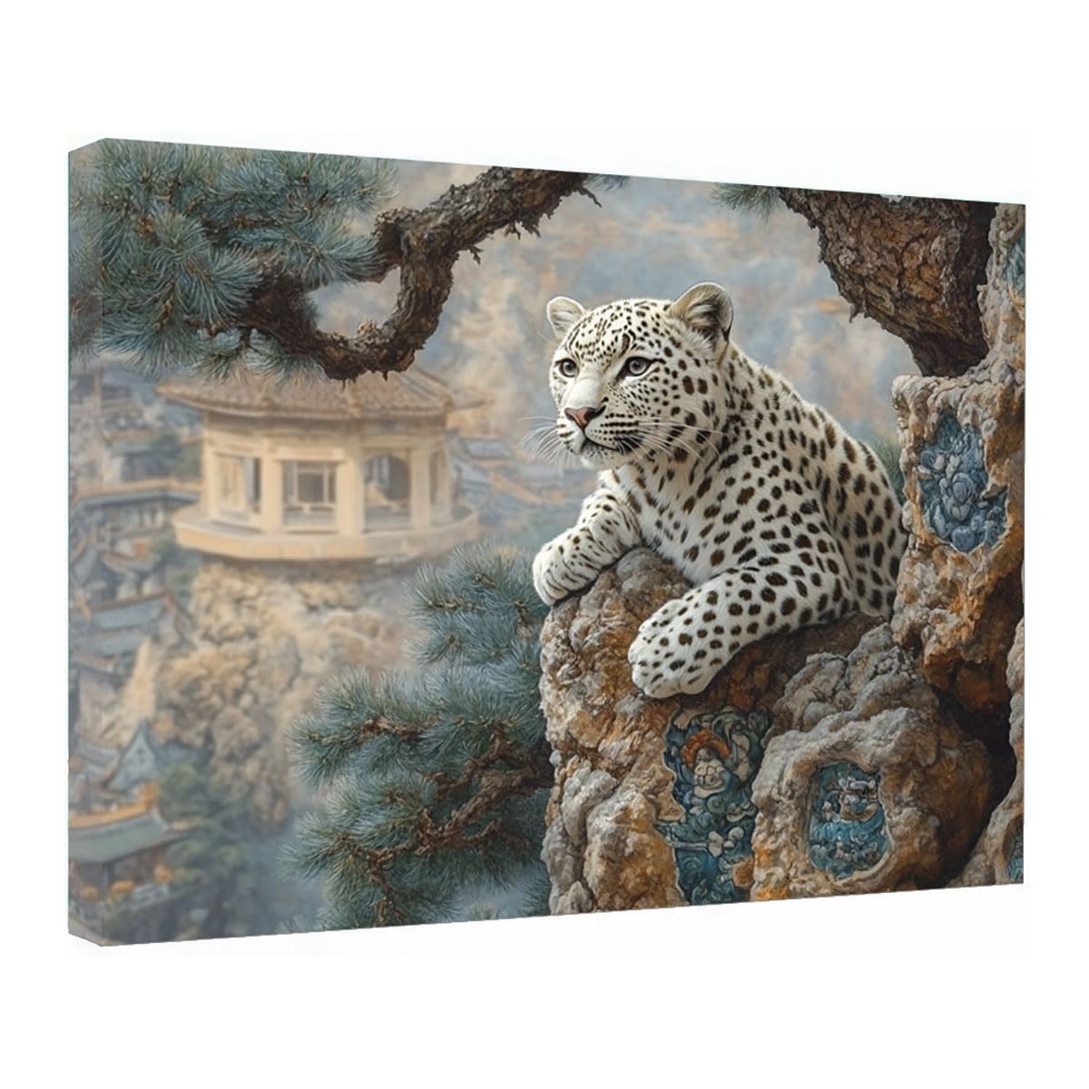 TZKRWRH Leopard Wall Art Print Home Decor, Cheetah Jungle Poster Leopard and Landscape Minimal Animal Prints Modern Paintings Maximalist Decoration(Brown 20)-70x100cm Framed
