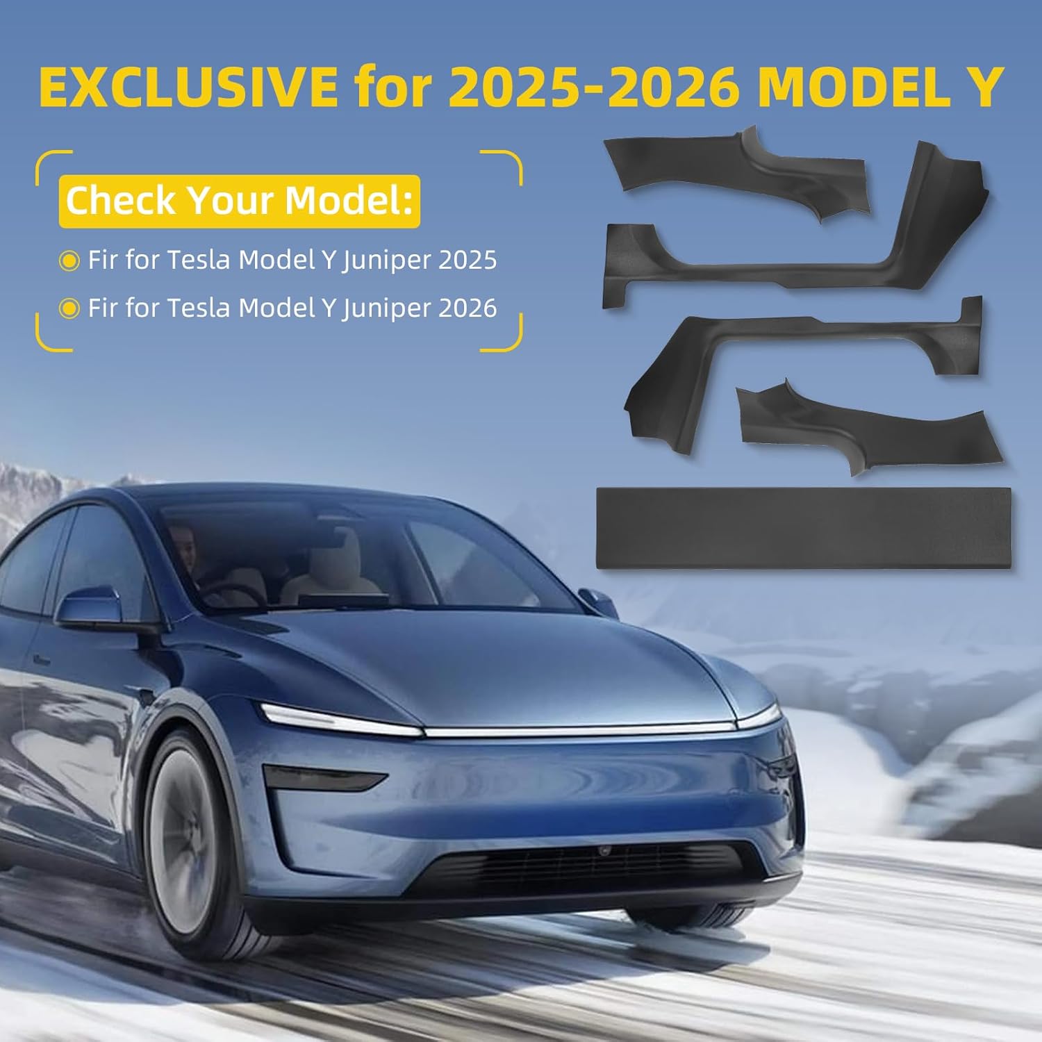 TPE Anti-Slip Protectors for Tesla Model Y Juniper 2025 Premium 5-Piece Interior Armor Kit | Custom-Fit Door Sill Guards + Rear Seat Shield TPE Anti-Slip Protectors (Black)