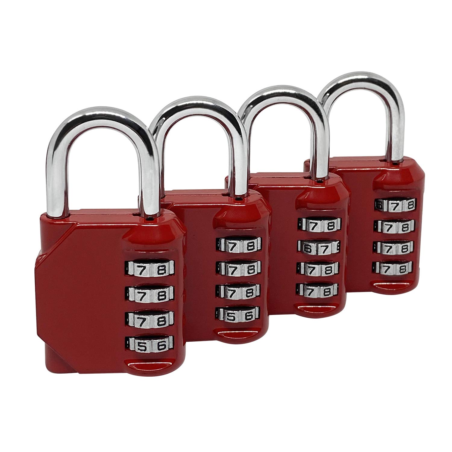 ZPLIUST Combination Lock, 4 Digit Combination Padlock Outdoor Waterproof Padlock for School Gym Locker, Sports Locker, Fence, Toolbox, Case, Hasp Storage Etc (Red 4Pack)