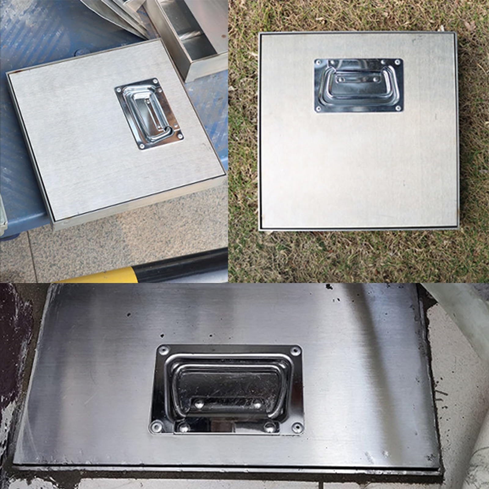 Rejilla de drenaje de acero inoxidable 304 con asas, cubierta de tanque séptico de 30 x 30 x 5 cm para suelo de hormigón, patio, pasarela Ga y Slish D Solut