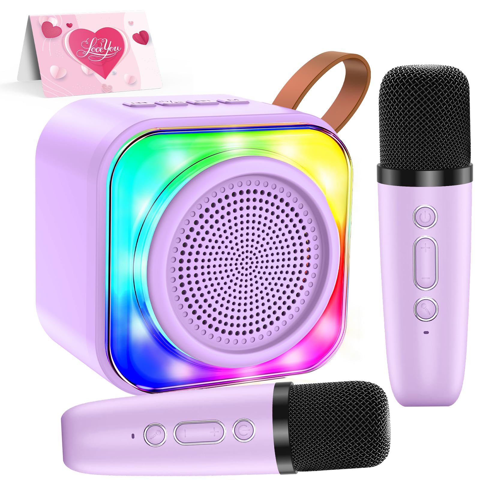 MicQutr Karaoke Machine for Kids Adults, Mini Karaoke Machine with 2 Wireless Microphones, Portable Bluetooth Speaker with Voice Changing Effects & LED Lights, Best Gifts Toys for Girls and Boys