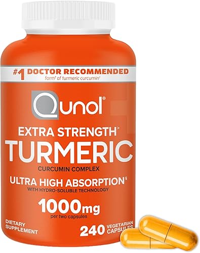 Qunol Suplemento de curcumina de cúrcuma, 1000 mg con absorción ultra alta, para apoyo articular, cápsulas extra fuertes, 240 unidades