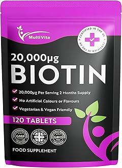 Biotin 20000 mcg Per Serving – 120 Vegan Tablets 2 Per Day not Capsules or Gummies – High Strength Biotin Supplement for Healthy Hair Growth, Skin & Nails – UK Made Vitamin B7 Tablets