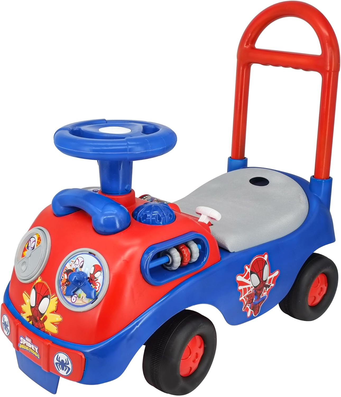 Kiddieland Toddler Ride-On with Lights & Sounds, Foot-to-Floor Car, Interactive Dashboard with Clock and Phone, Amazing Spidey Theme, 12–36 Months, 55 lb Limit, Batteries Included