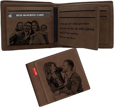 Amlion Custom Engraved Wallet,Personalized Photo RFID Wallets for Men,Husband,Dad,Son,Personalized Gifts
