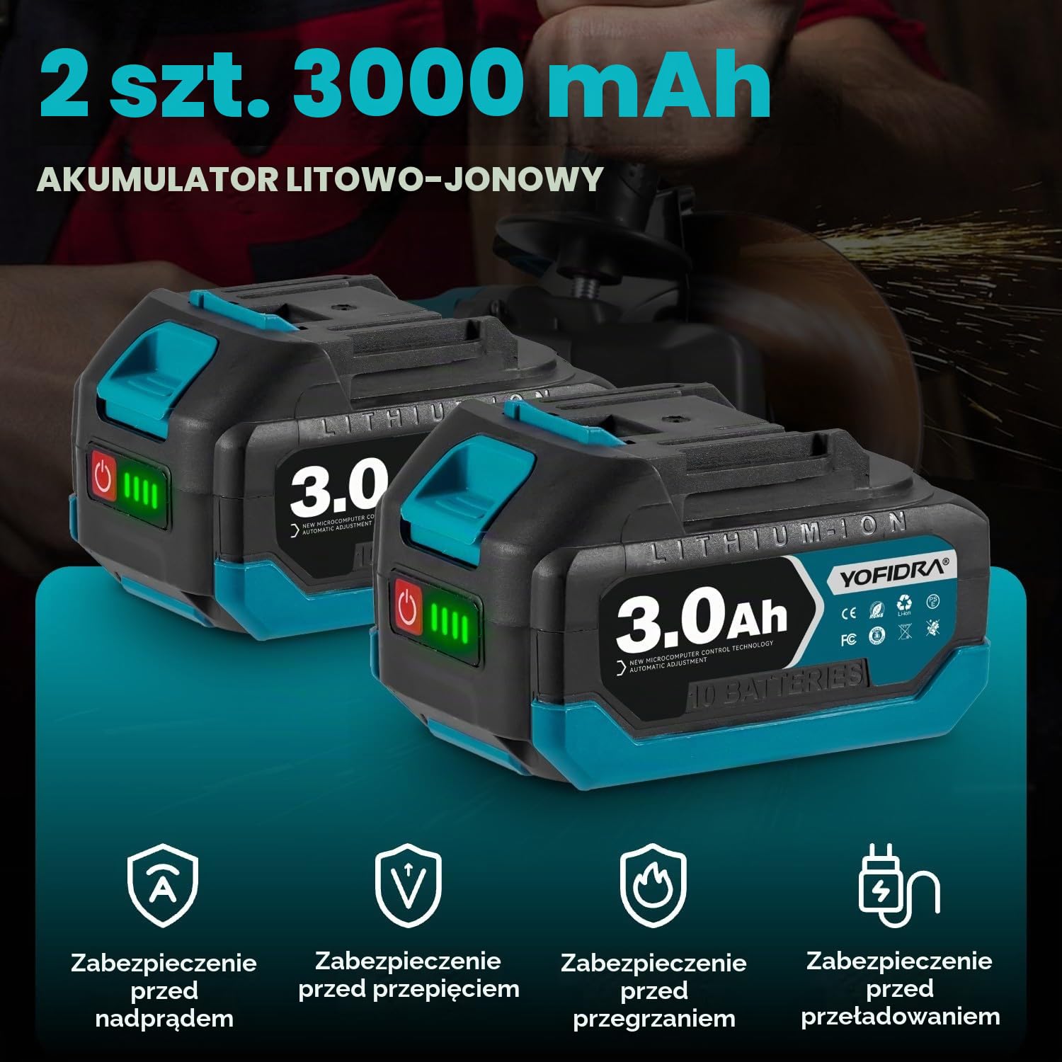 Yofidra Bezprzewodowa Szlifierka Kątowa 125mm - Zestaw Szlifierki 3 Prędkości z 2 Akumulatorami 3.0Ah, 3 Tarcze Tnące, Szlifierka 21V 5600rpm do Cięcia i Szlifowania Metalu, Płytek i Kamienia