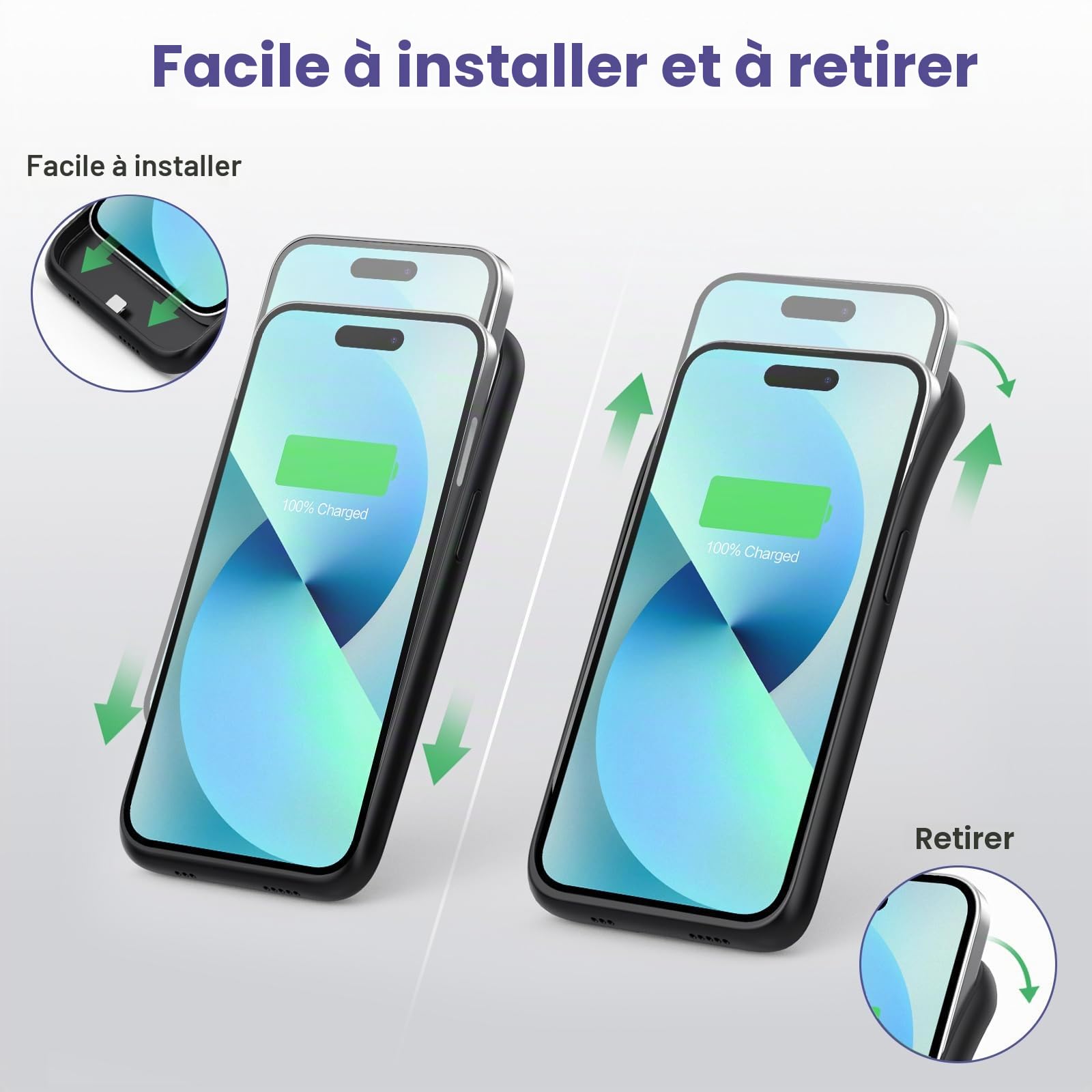 Coque de Batterie pour iPhone 12 Pro Max/13 Pro Max/14 Pro Max/14 Plus [8600 mAh] Batterie Rechargeable - Chargeur de Batterie Portable - Batterie puissante pour iPhone - Noir