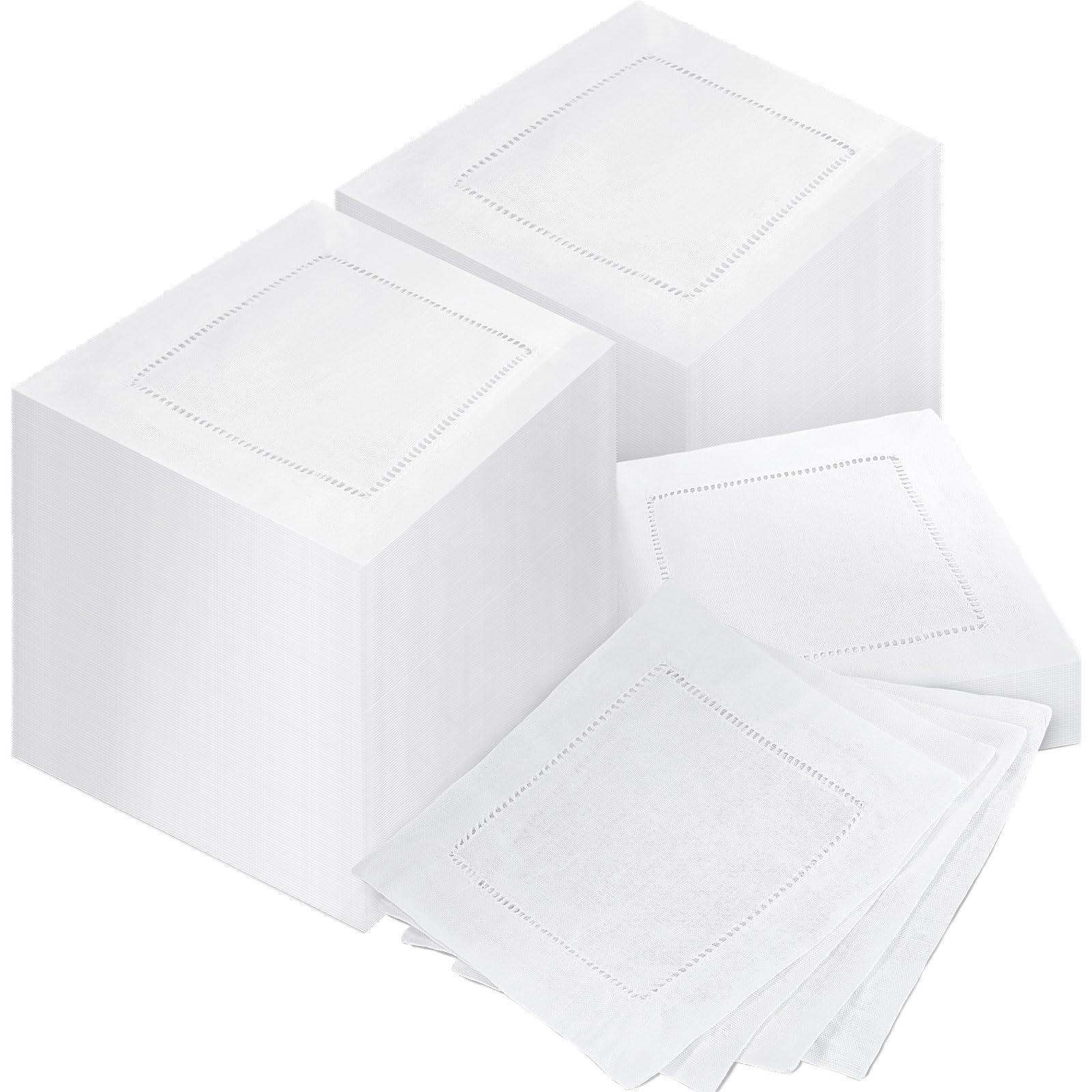 Photo 1 of Jerify 80 Pcs Linen Cocktail Napkins, White, 6 x 6 Inch