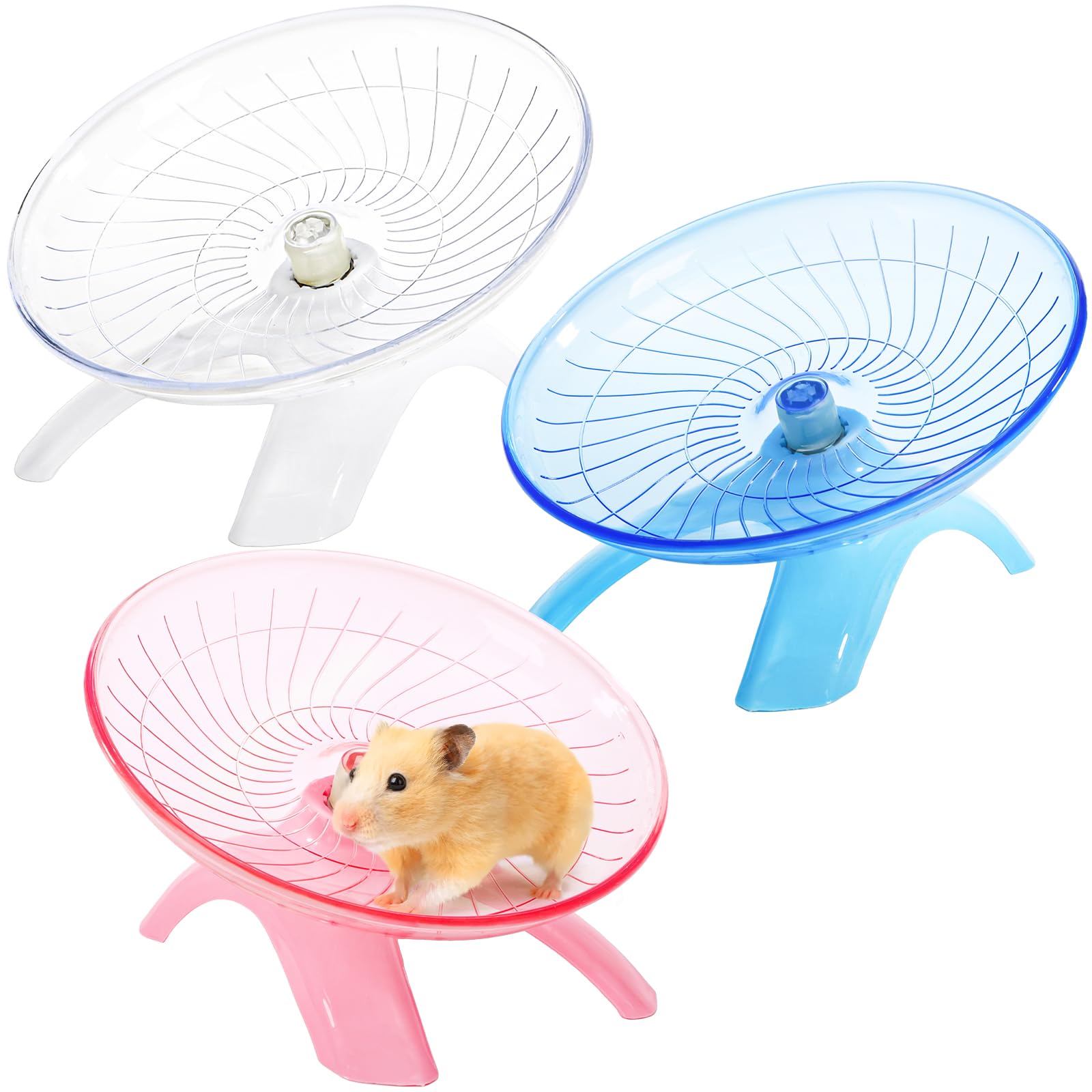 Foraineam 3 Pieces Silent Hamster Wheel, Hamster Flying Saucer, Quiet Spinner Running Exercise Wheels for Dwarf Hamsters, Gerbils, Mice, Hedgehogs, Guinea Pigs and Other Small Pets